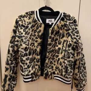 Faux fur leopard bomber coat